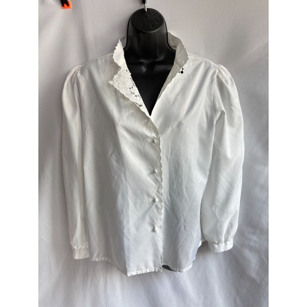 Vintage Jennifer White Victorian Blouse Size 14 Retro Prairie Old School Style
